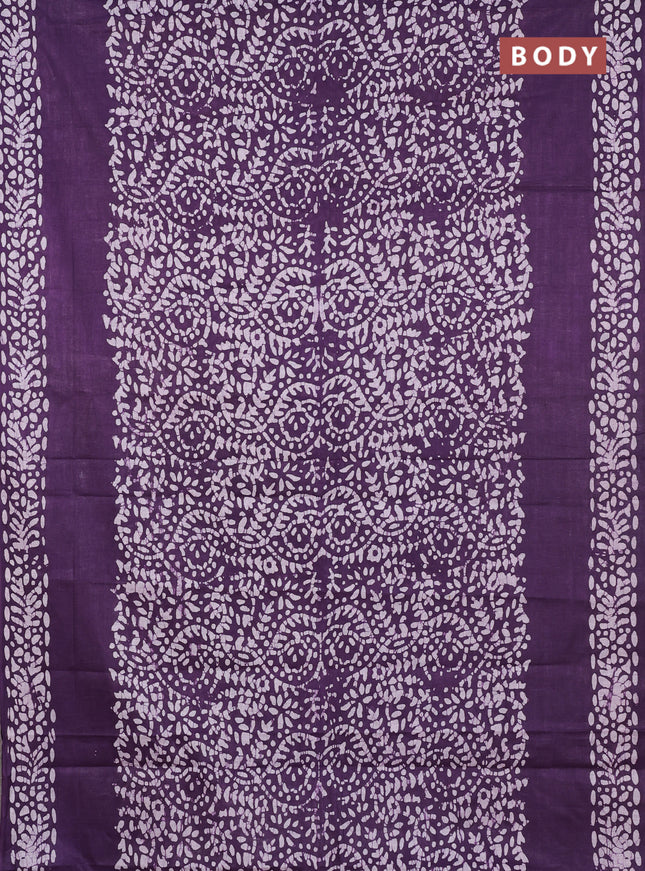 Batik cotton saree violet with allover prints and batik printed border