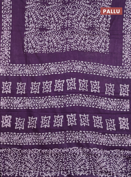 Batik cotton saree violet with allover prints and batik printed border