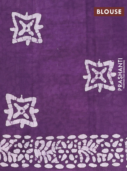 Batik cotton saree violet with allover prints and batik printed border
