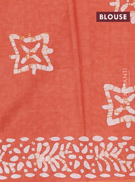 Batik cotton saree rust shade with allover prints and batik printed border
