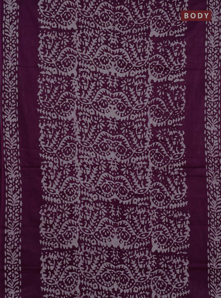 Batik cotton saree wine shade with allover prints and batik printed border