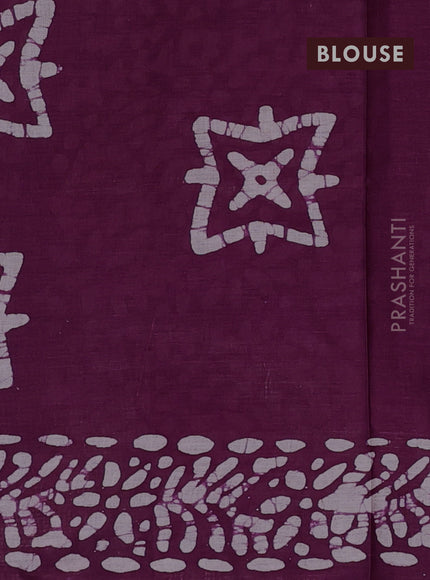Batik cotton saree wine shade with allover prints and batik printed border