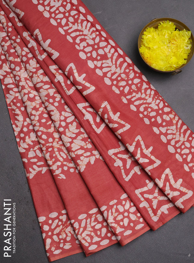Batik cotton saree pastel maroon with allover prints and batik printed border