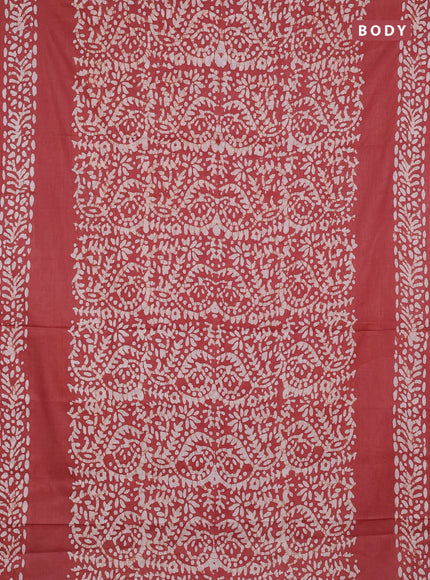 Batik cotton saree pastel maroon with allover prints and batik printed border