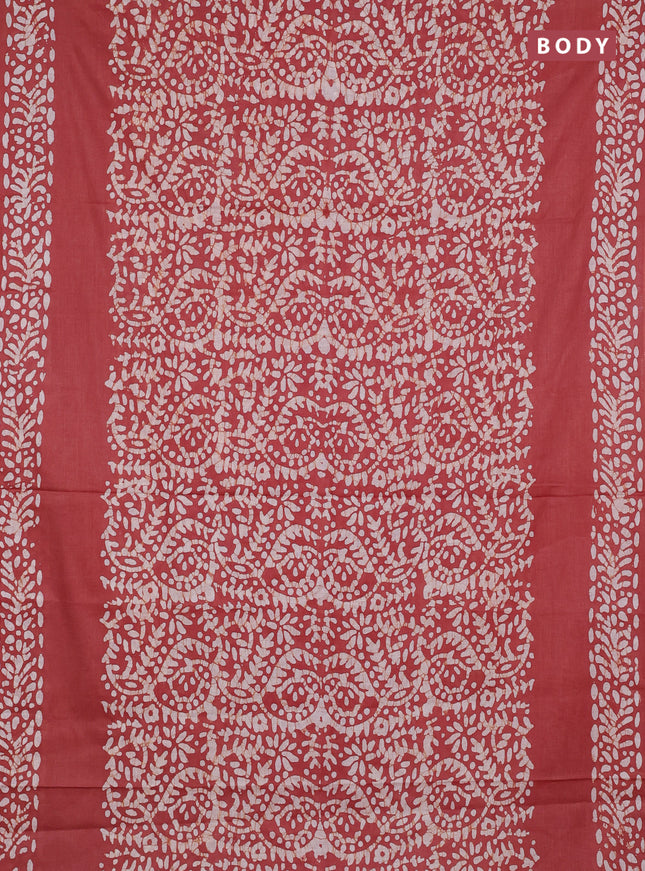 Batik cotton saree pastel maroon with allover prints and batik printed border