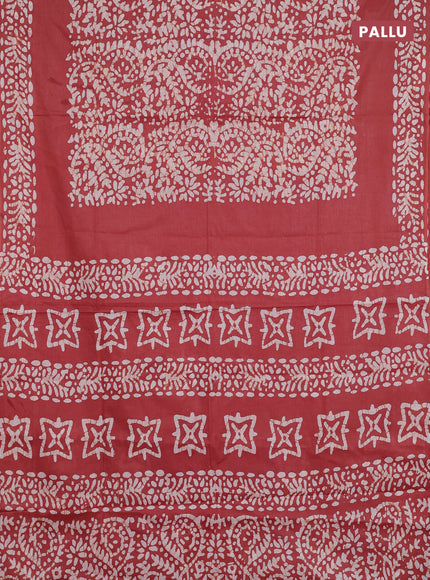 Batik cotton saree pastel maroon with allover prints and batik printed border