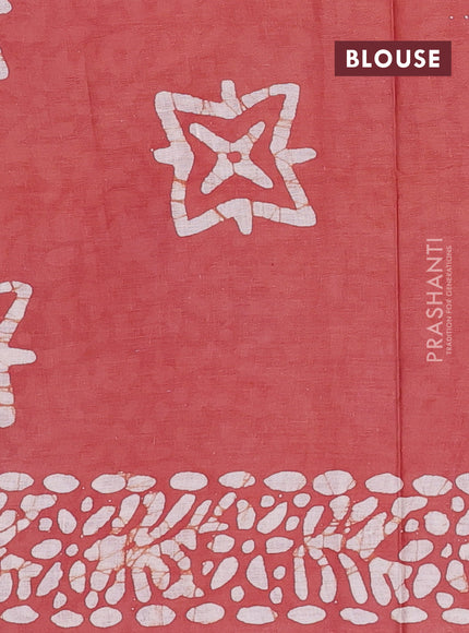 Batik cotton saree pastel maroon with allover prints and batik printed border