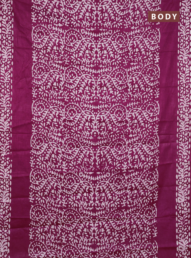 Batik cotton saree magenta pink with allover prints and batik printed border