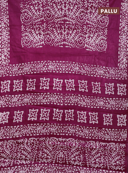Batik cotton saree magenta pink with allover prints and batik printed border