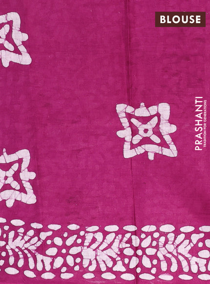 Batik cotton saree magenta pink with allover prints and batik printed border