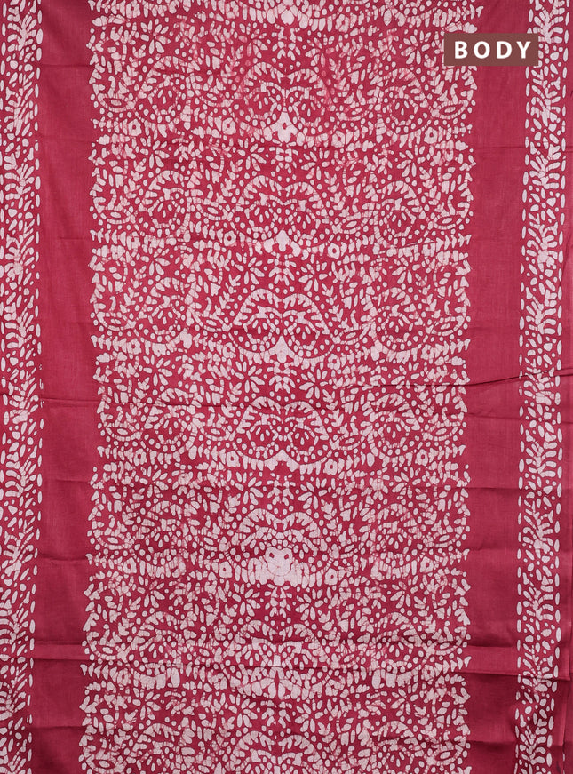 Batik cotton saree maroon with allover prints and batik printed border