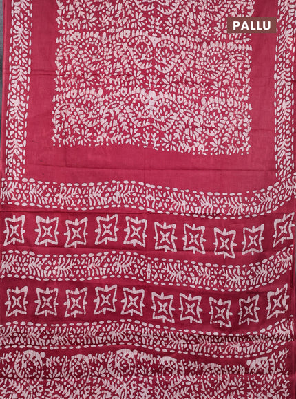Batik cotton saree maroon with allover prints and batik printed border