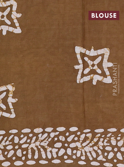 Batik cotton saree lime green with allover prints and batik printed border