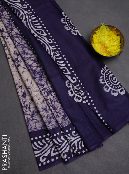 Batik cotton saree vilolet with allover prints and batik printed border