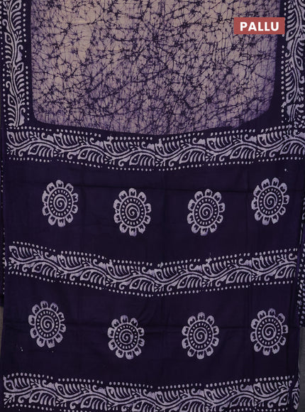 Batik cotton saree vilolet with allover prints and batik printed border