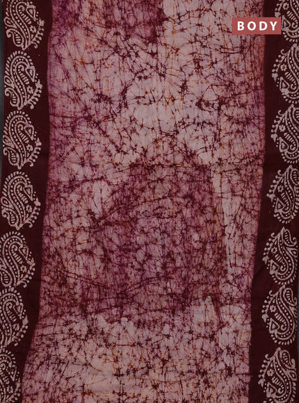 Batik cotton saree deep wine shade with allover prints and batik printed border