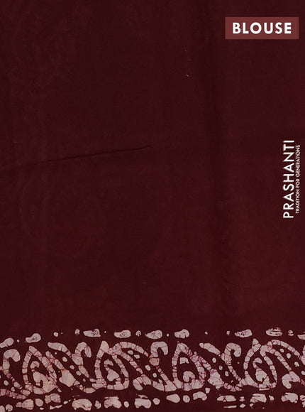 Batik cotton saree deep wine shade with allover prints and batik printed border