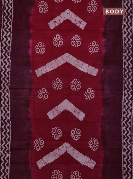 Batik cotton saree pink and deep purple with batik butta prints and batik printed border