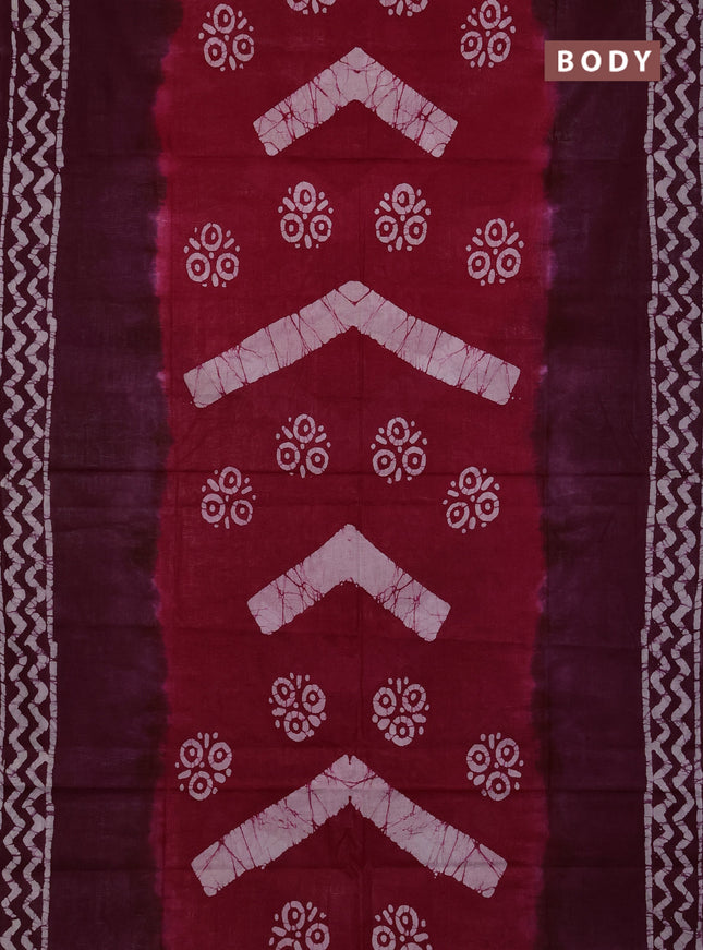 Batik cotton saree pink and deep purple with batik butta prints and batik printed border