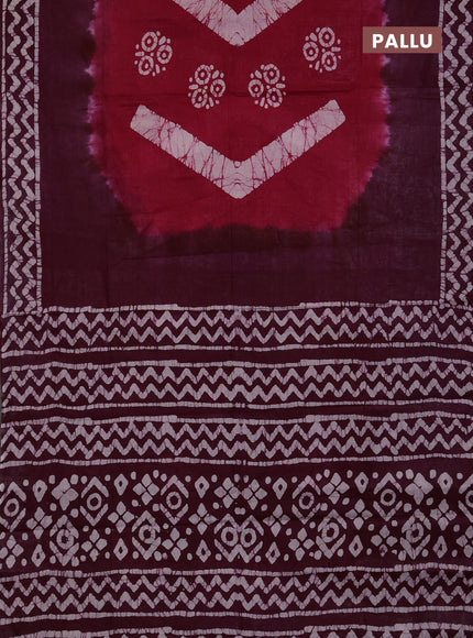 Batik cotton saree pink and deep purple with batik butta prints and batik printed border