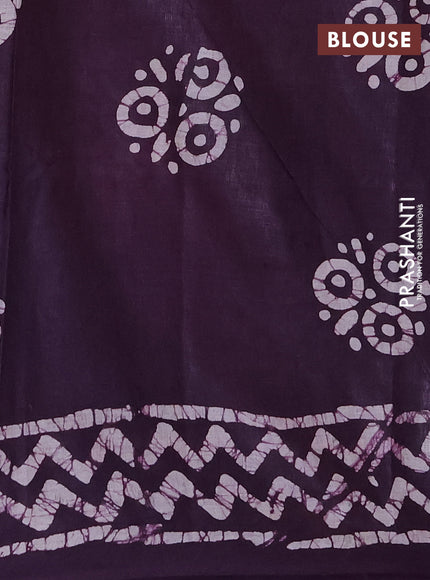 Batik cotton saree rust shade and purple with batik butta prints and batik printed border