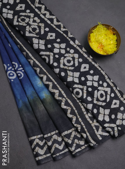 Batik cotton saree blue and grey with batik butta prints and batik printed border