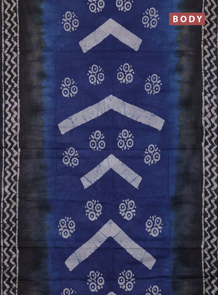 Batik cotton saree blue and grey with batik butta prints and batik printed border