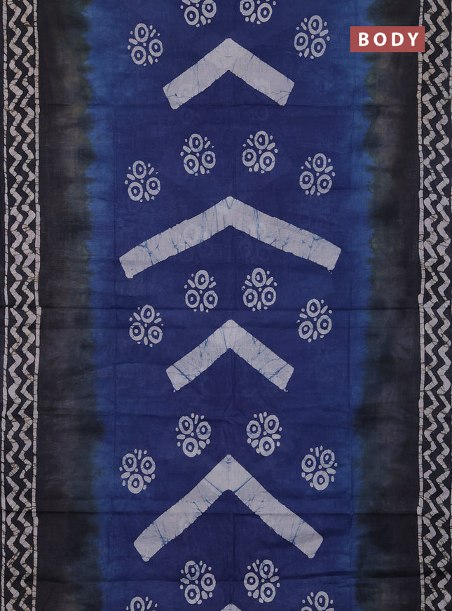 Batik cotton saree blue and grey with batik butta prints and batik printed border