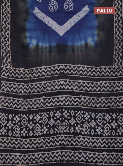Batik cotton saree blue and grey with batik butta prints and batik printed border