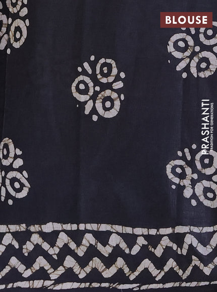 Batik cotton saree blue and grey with batik butta prints and batik printed border