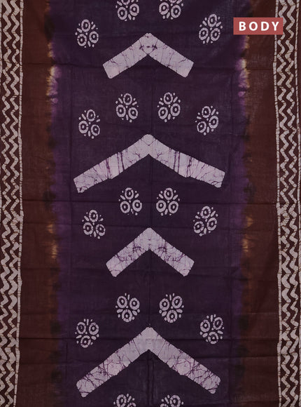 Batik cotton saree violet and brown with batik butta prints and batik printed border