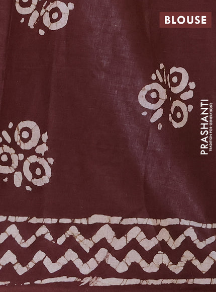 Batik cotton saree violet and brown with batik butta prints and batik printed border