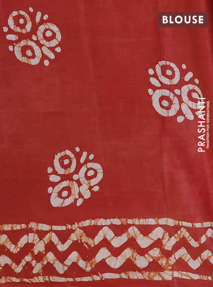 Batik cotton saree mehendi green and rust shade with batik butta prints and batik printed border