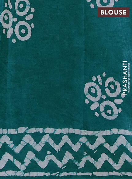 Batik cotton saree maroon and teal green with batik butta prints and batik printed border