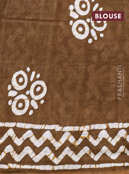 Batik cotton saree teal green and mustard green with batik butta prints and batik printed border