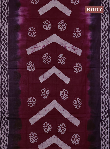 Batik cotton saree deep wine shade and purple with batik butta prints and batik printed border