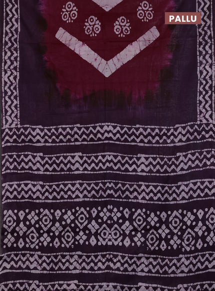 Batik cotton saree deep wine shade and purple with batik butta prints and batik printed border