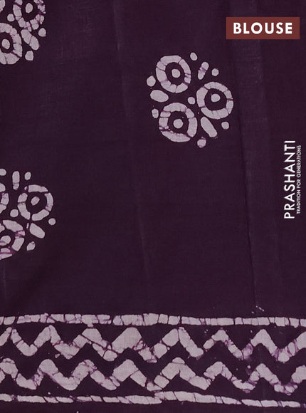 Batik cotton saree deep wine shade and purple with batik butta prints and batik printed border