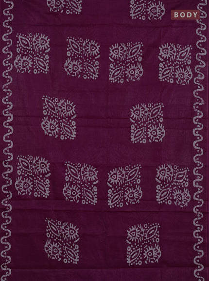 Batik cotton saree magenta pink and mustard green with batik butta prints and batik printed border