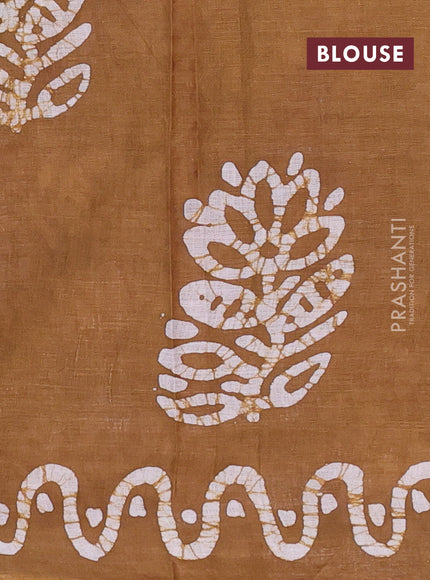Batik cotton saree magenta pink and mustard green with batik butta prints and batik printed border