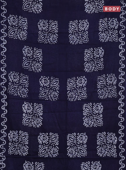 Batik cotton saree navy blue and maroon with batik butta prints and batik printed border