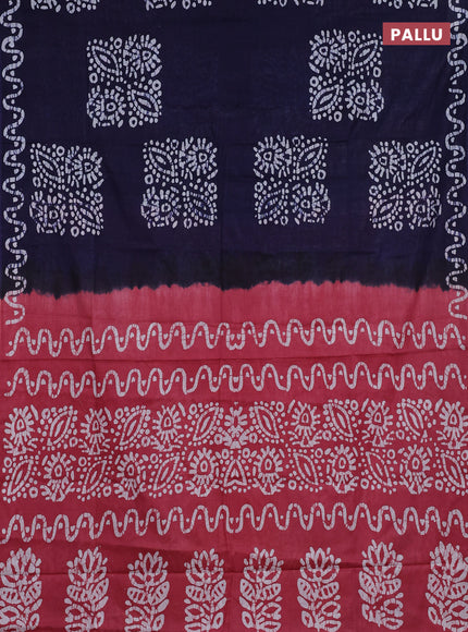 Batik cotton saree navy blue and maroon with batik butta prints and batik printed border