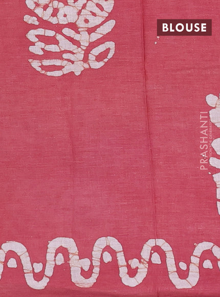 Batik cotton saree mustard green and pastel maroon with batik butta prints and batik printed border
