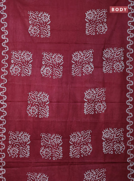 Batik cotton saree pastel maroon and teal green with batik butta prints and batik printed border