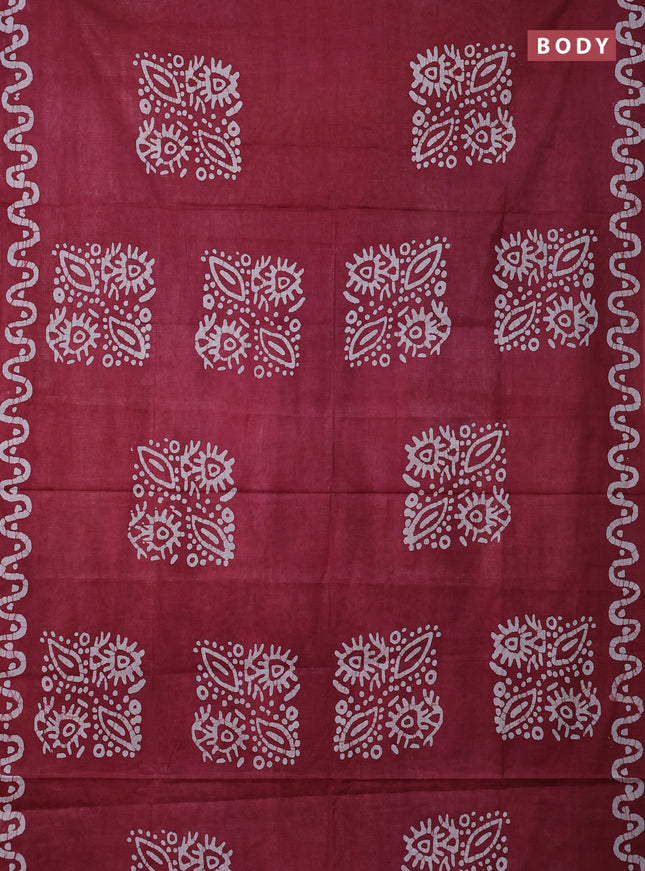 Batik cotton saree pastel maroon and teal green with batik butta prints and batik printed border