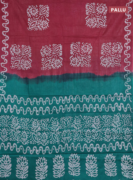 Batik cotton saree pastel maroon and teal green with batik butta prints and batik printed border