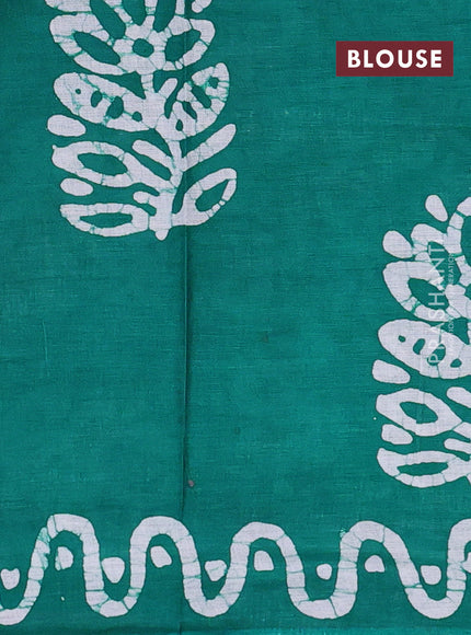 Batik cotton saree pastel maroon and teal green with batik butta prints and batik printed border