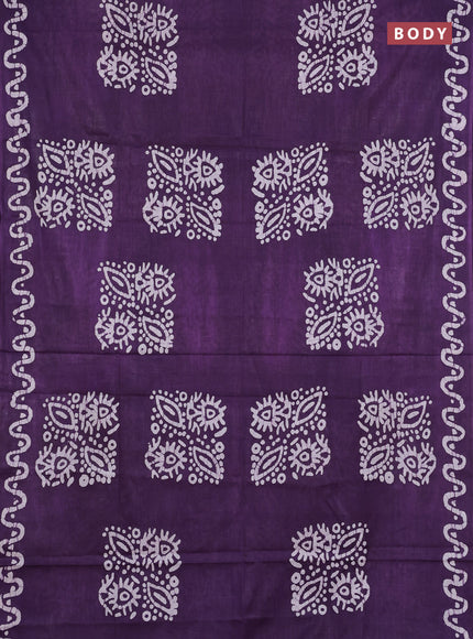 Batik cotton saree violet and coffee brown with batik butta prints and batik printed border