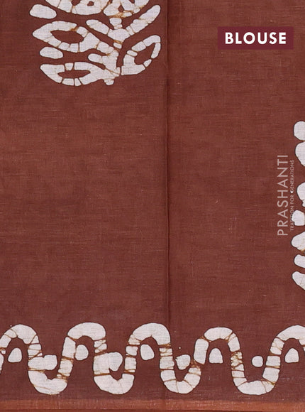 Batik cotton saree violet and coffee brown with batik butta prints and batik printed border