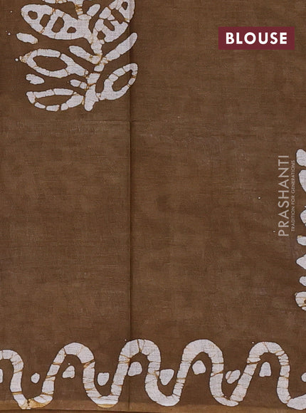 Batik cotton saree rust shade and mustard green with batik butta prints and batik printed border